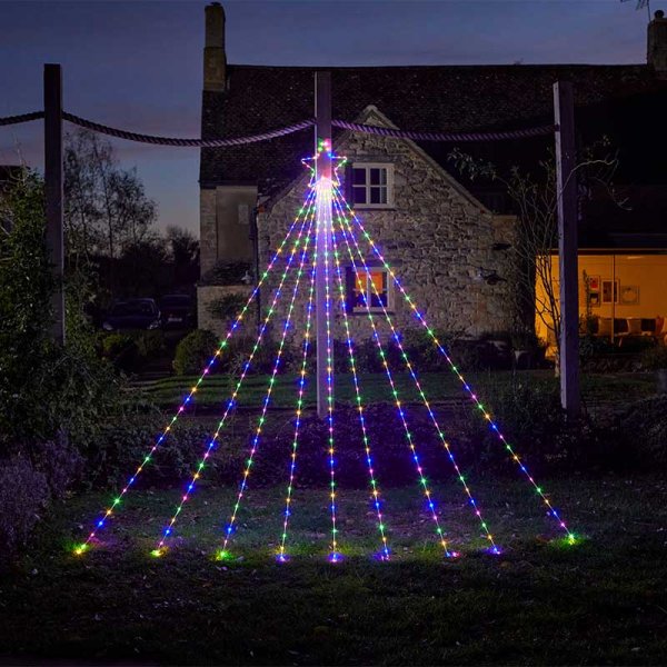 Three Kings - 3m LED Light up Outdoor Shooting Star Christmas Tree - Multi Coloured