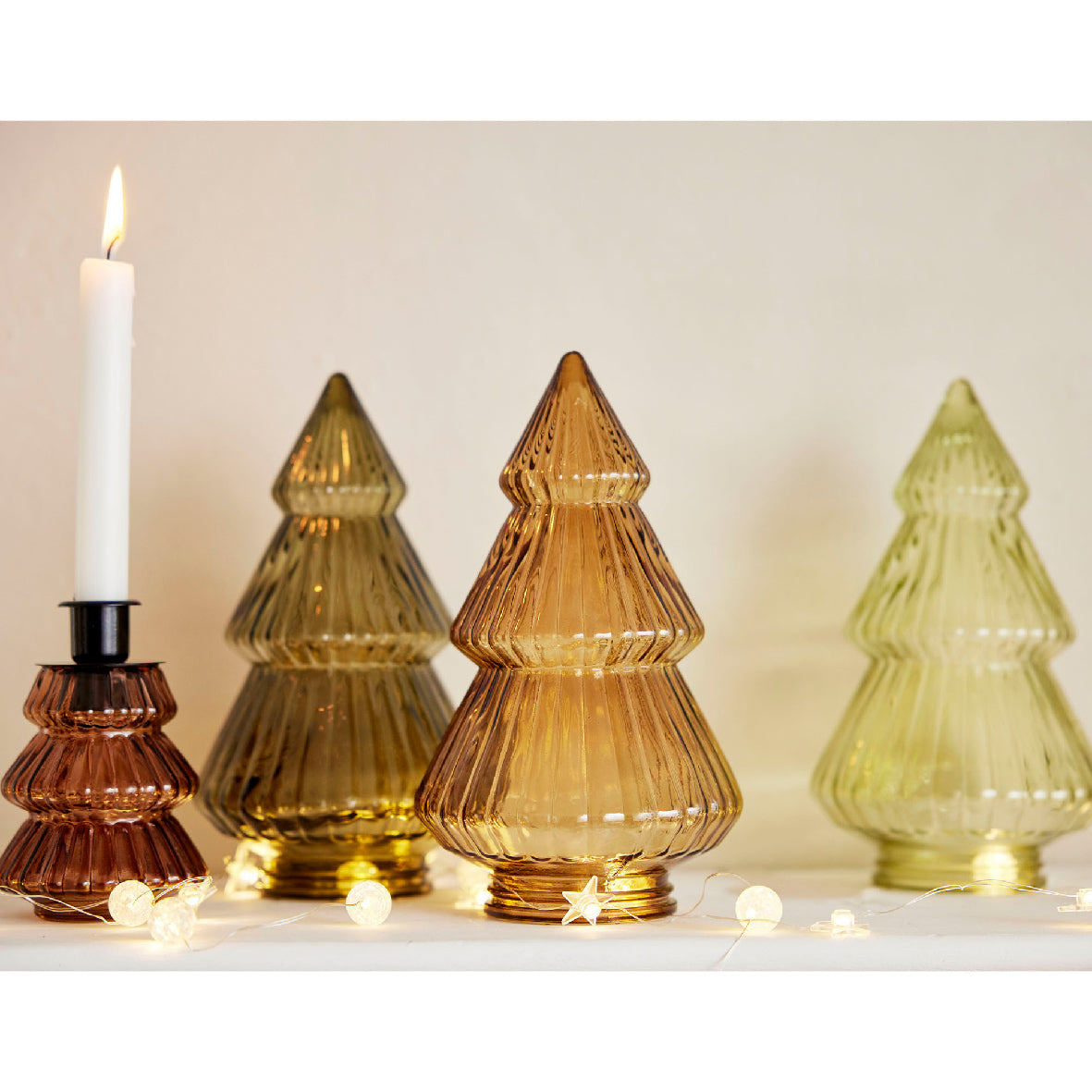 Individual Glass Christmas Tree Dinner Candleholder - 12cm