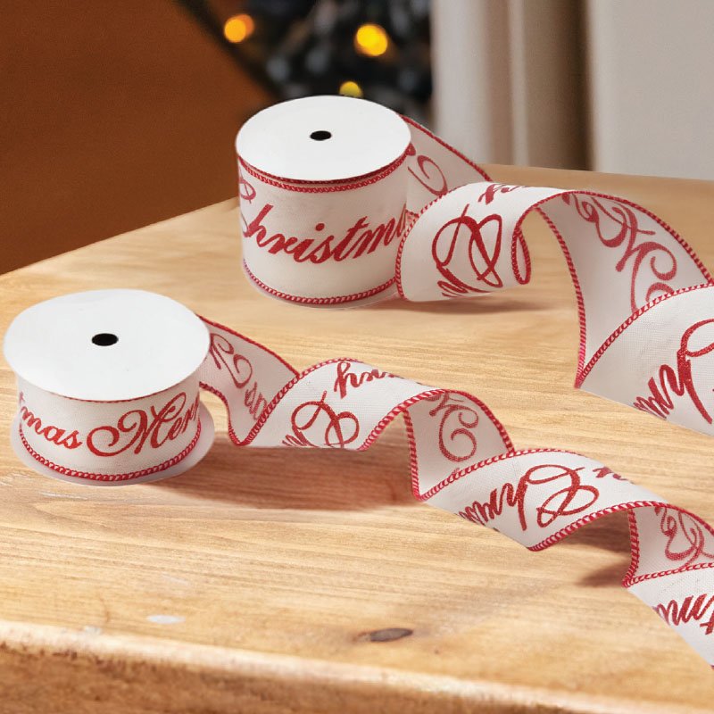Merry Christmas Red & White Premium Ribbon 3m - 63mm