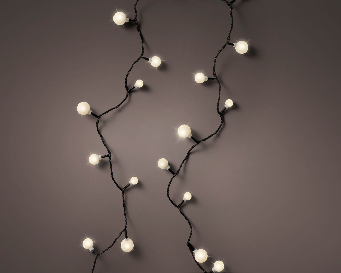 Lumineo Warm White LED Cherry Compact Twinkle Outdoor Lights with 9m Black Cable - 120 LEDs