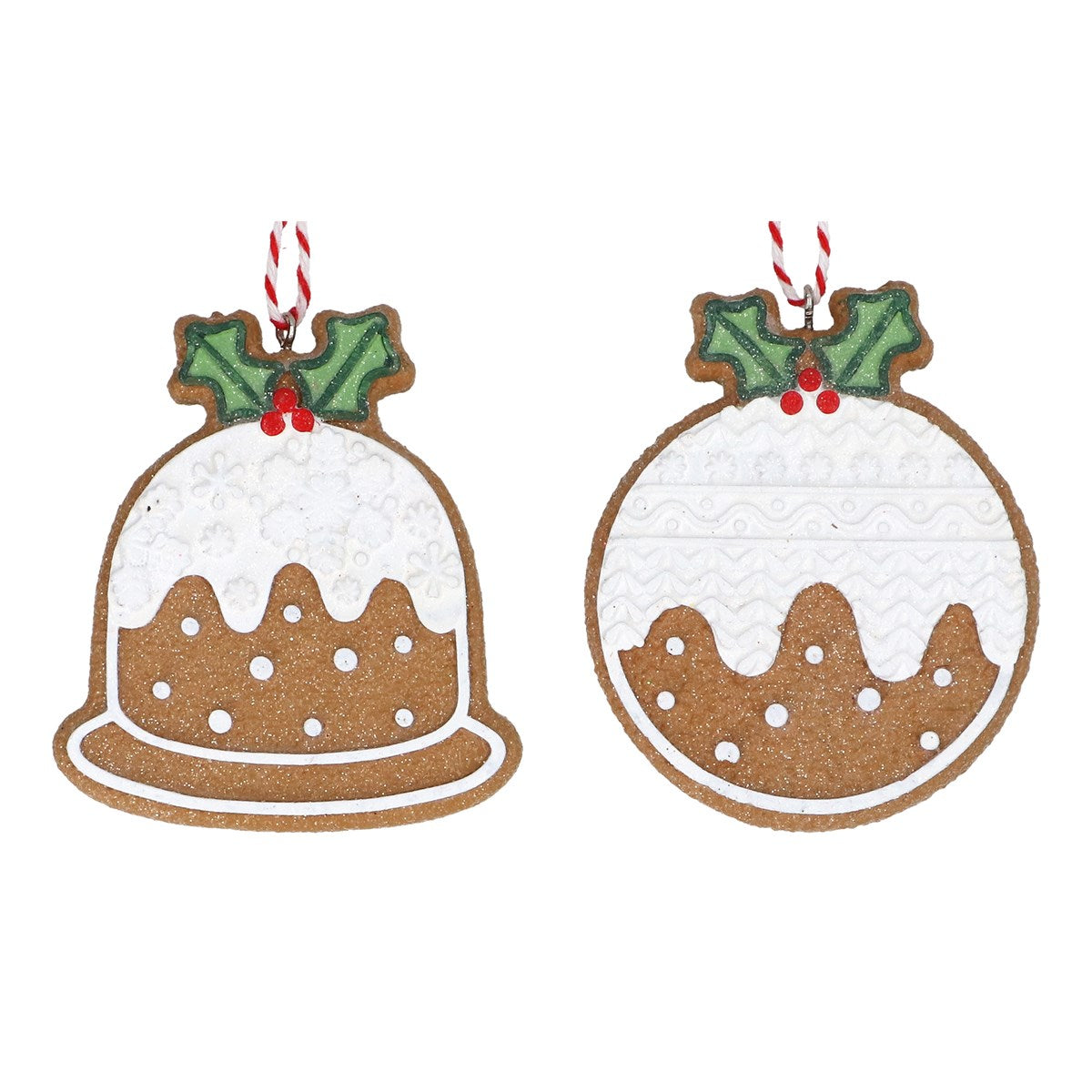 Gisela Graham - White Iced Resin Gingerbread Christmas Pudding Hanging Decoration Single - 7cm