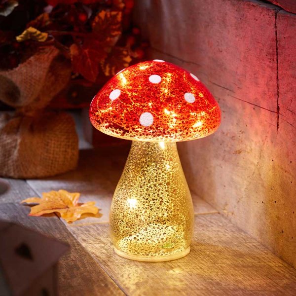InLit GloShroom Autumn Glass Toadstool - 16cm