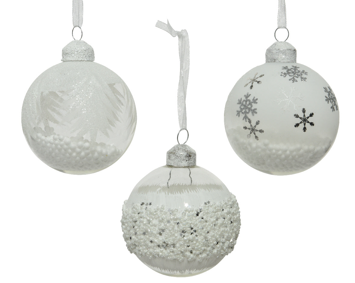 Glitter Glass Bauble with Styrofoam Detailing - 8cm