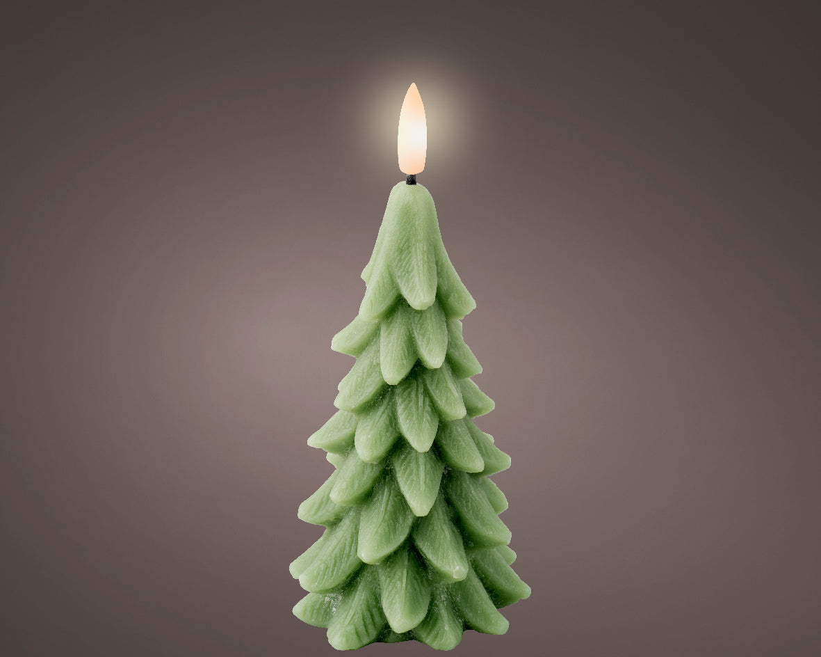 Green Battery Operated Warm White LED Indoor Tree Shaped Candle - 7x15.5cm