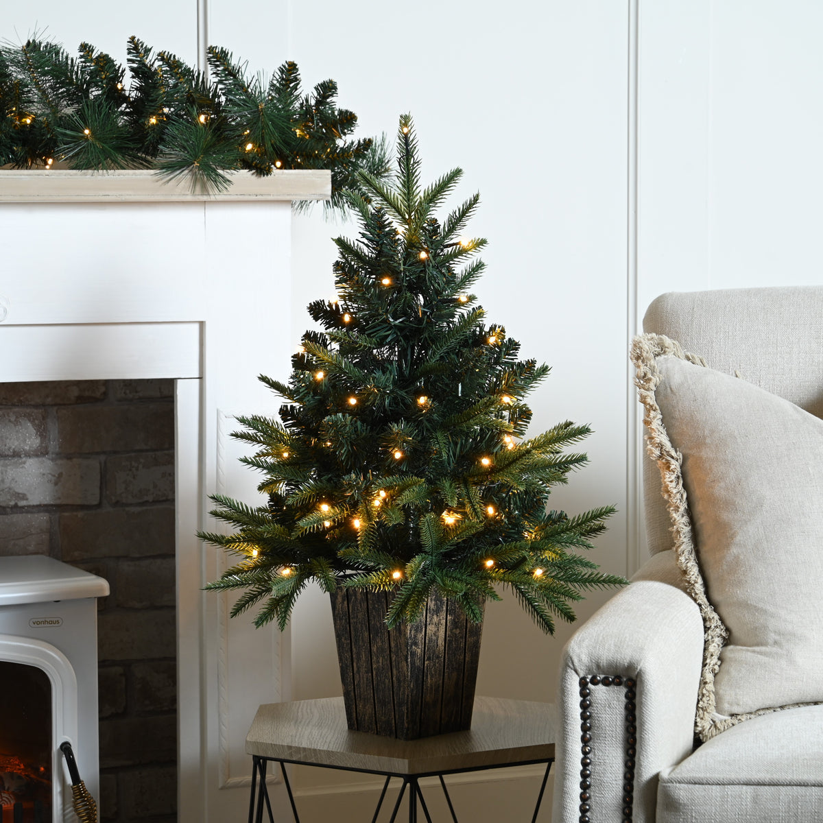 Festive 60cm Firefly Potted Christmas Tree with Warm White Battery Operated Lights