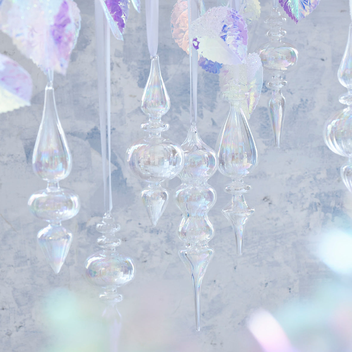 Transparent Glass Drop Finale Bauble with Iridescent Finish - 25cm
