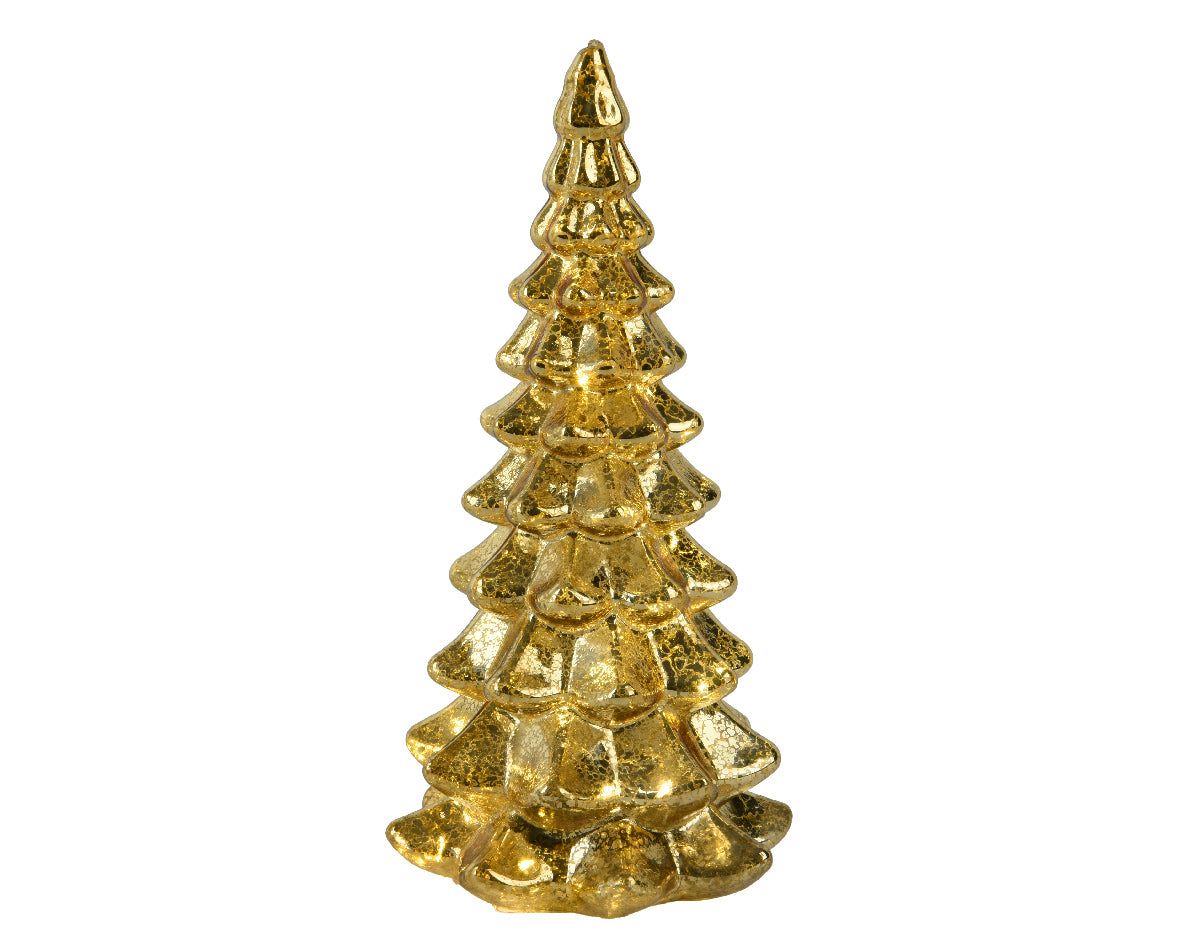 Gold Micro LED Battery Operated Glass Tree with Warm White Lights
