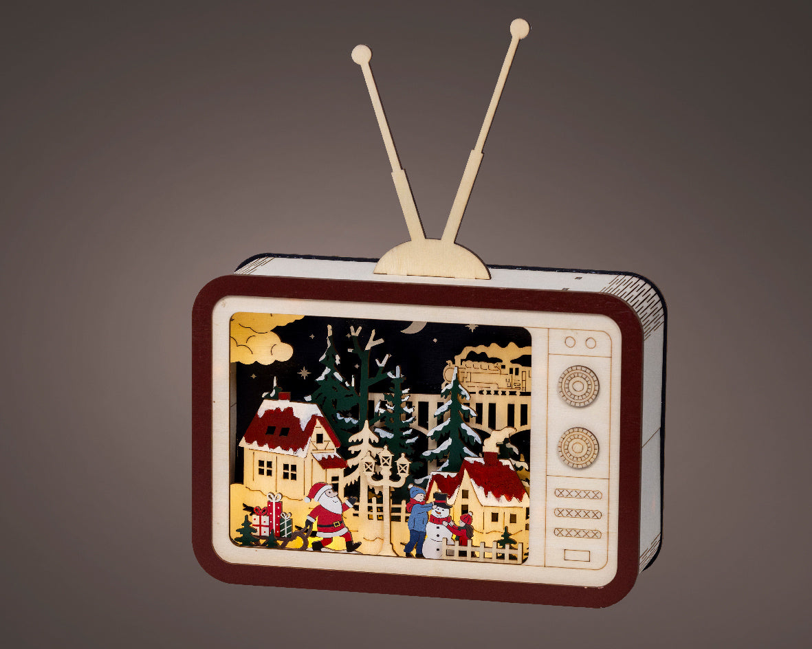 Christmas Wooden Warm White Light Up Television Scene