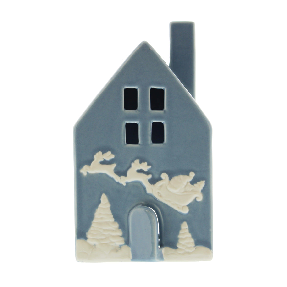 Ceramic Blue and White House Tea Light Christmas Holder