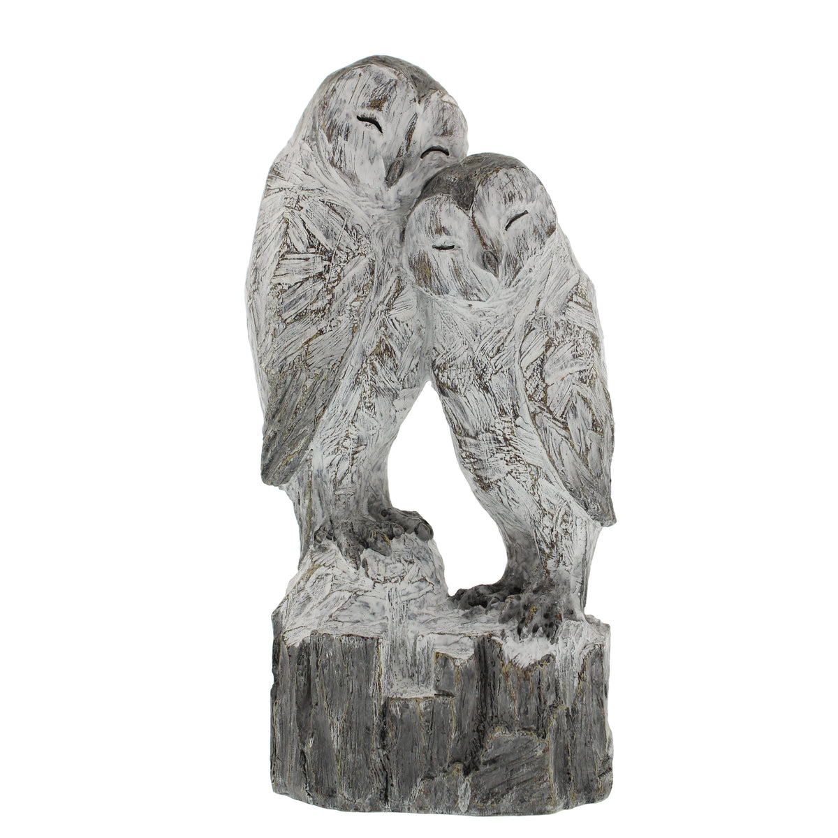 Woodcut Resin Cuddling Grey Owl Couple Ornament