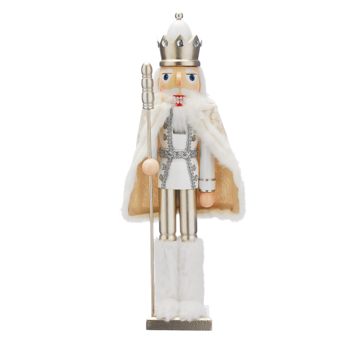 Large Gold & White Wooden Nutcracker With Cape Christmas Ornament - 50cm