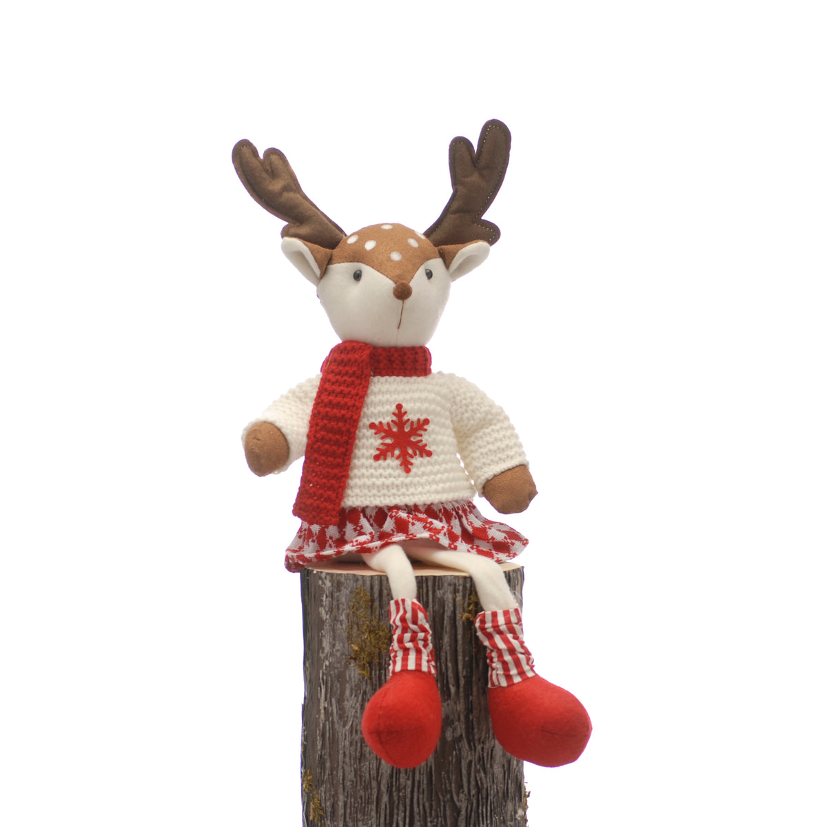 Sitting Dangly Legs Plush White Reindeer - 48cm