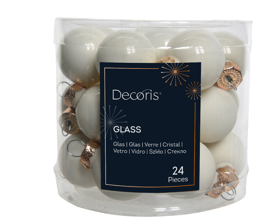 Wool White Mixed 2.5cm Glass Baubles - Tube of 24