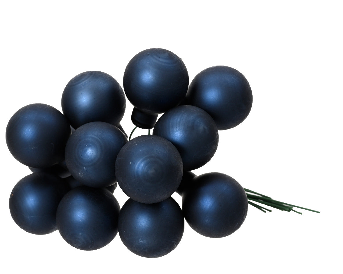 Night Blue Mini Glass Baubles on a Wire - Bunch of 10 (2.5cm) - Matt Finish