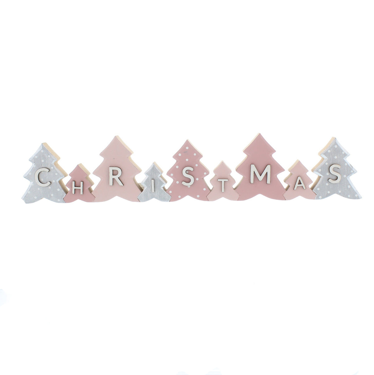 Wooden Pink & Silver Christmas Sign - 40cm