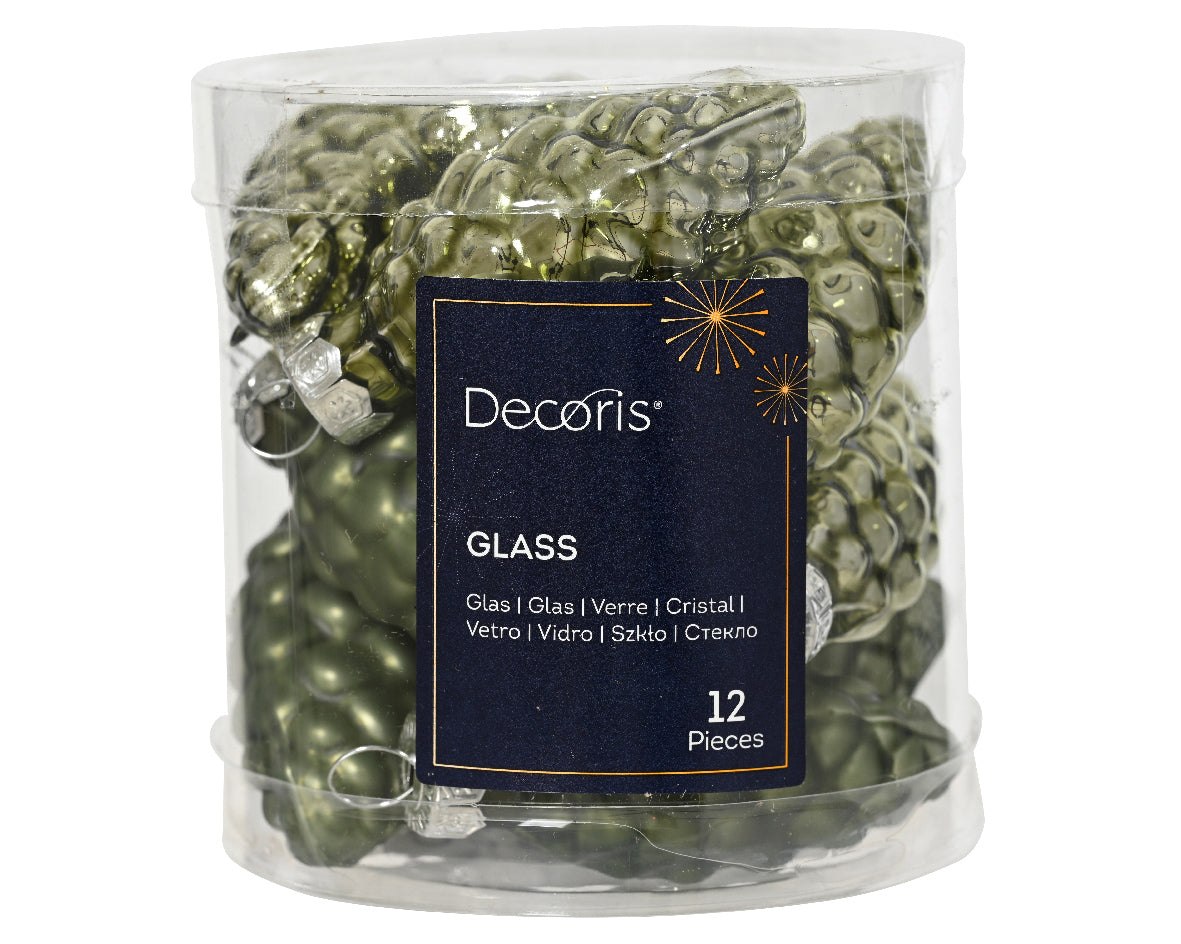 Rosemary Green Glass Pine Cones with Matt & Shiny Finish - Pack of 12