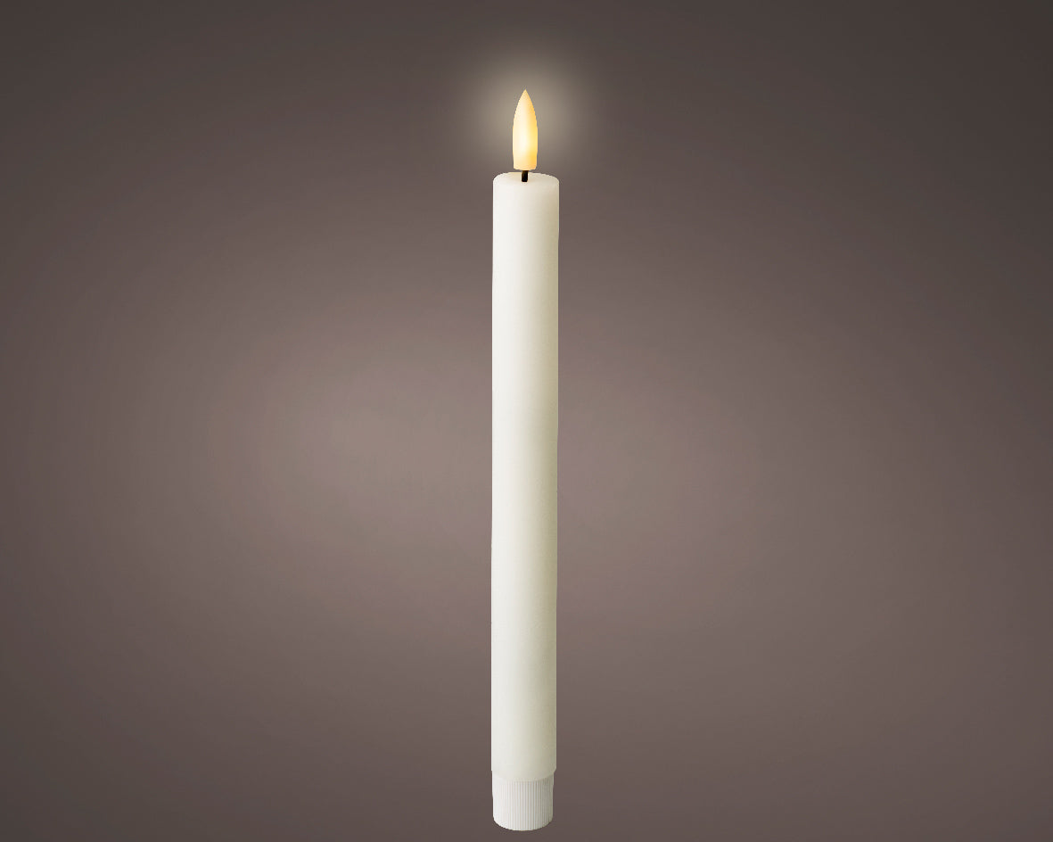 Set of 2 White LED Wax Wick Dinner Candles - Real Flame Effect Technology