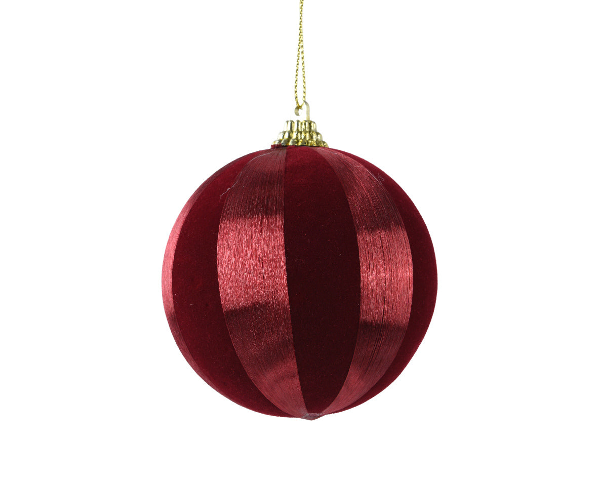 Oxblood Dark Red Foam Bauble with Thread Stripes - 8cm