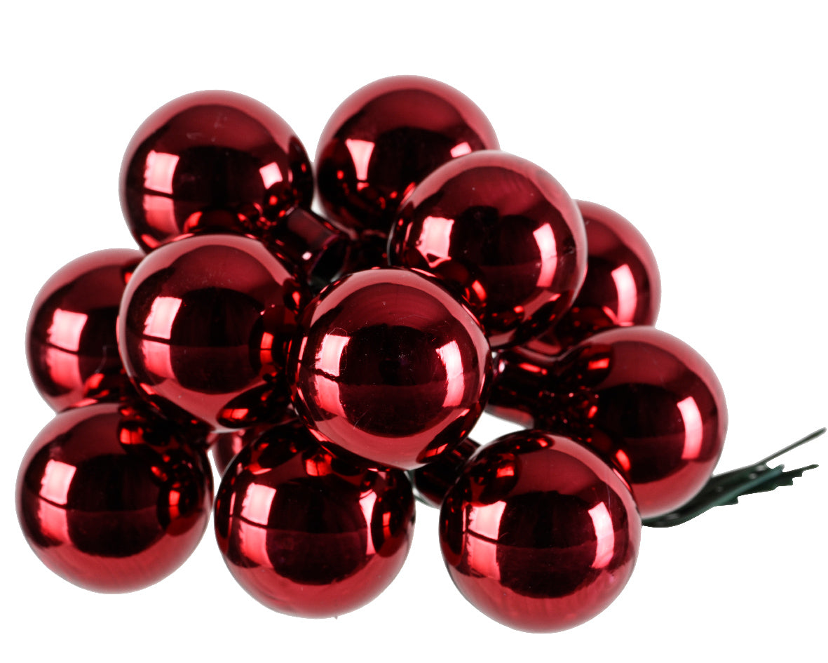 Oxblood Mini Glass Baubles on a Wire - Bunch of 10 (2.5cm) - Shiny Finish