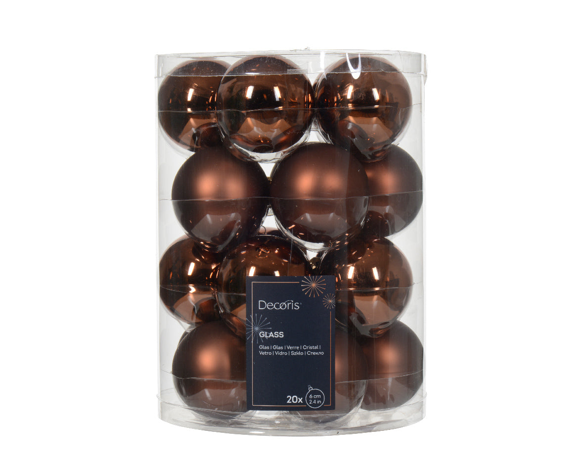 Espresso Shiny & Matt Mix of 6cm Glass Baubles - Tube of 20