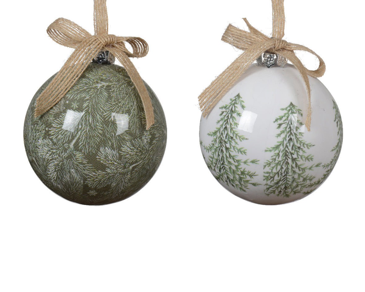 Christmas Tree Themed Bauble with a Jute Bow Hanger - 8cm