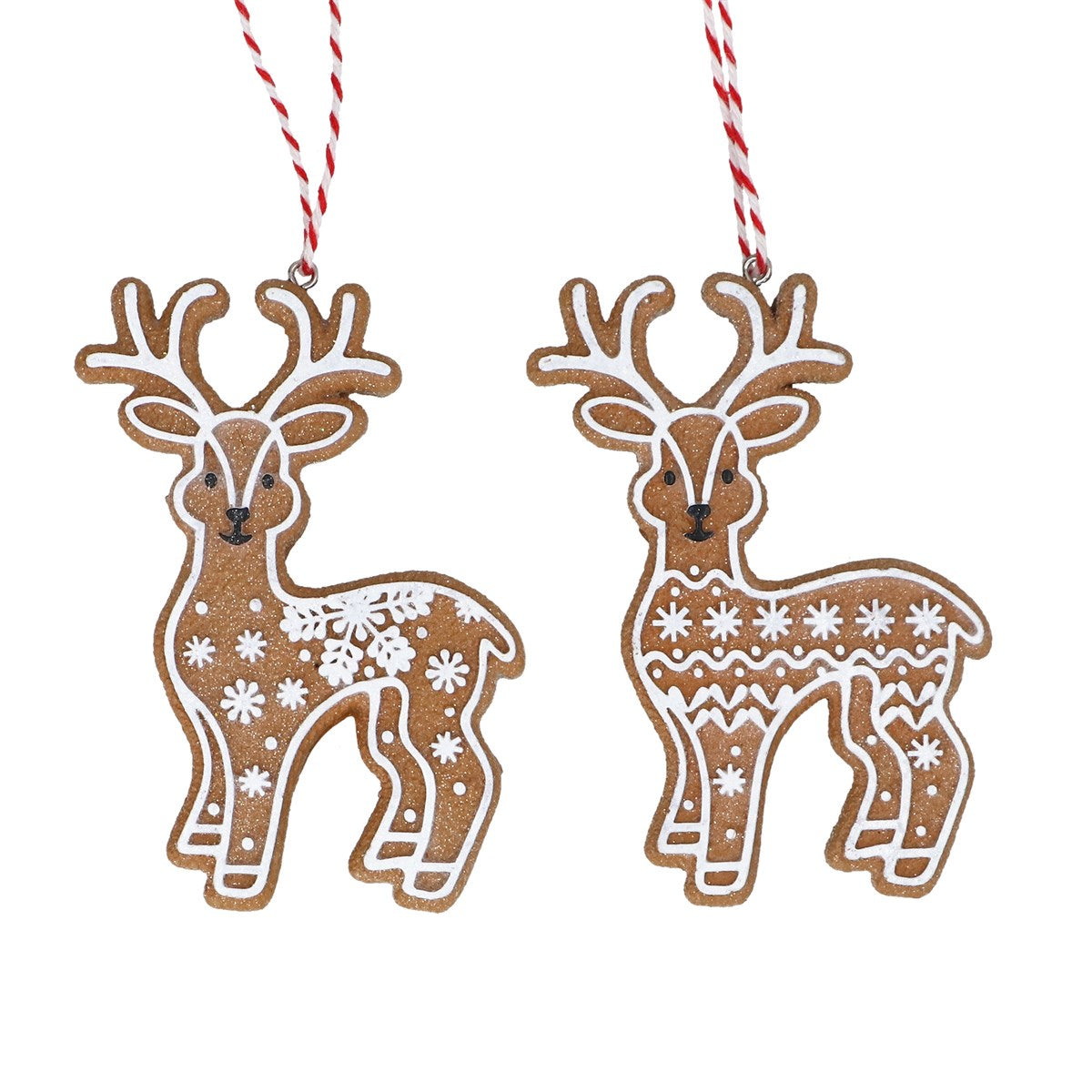 Gisela Graham - White Iced Resin Gingerbread Reindeer Hanging Decoration Single - 10cm