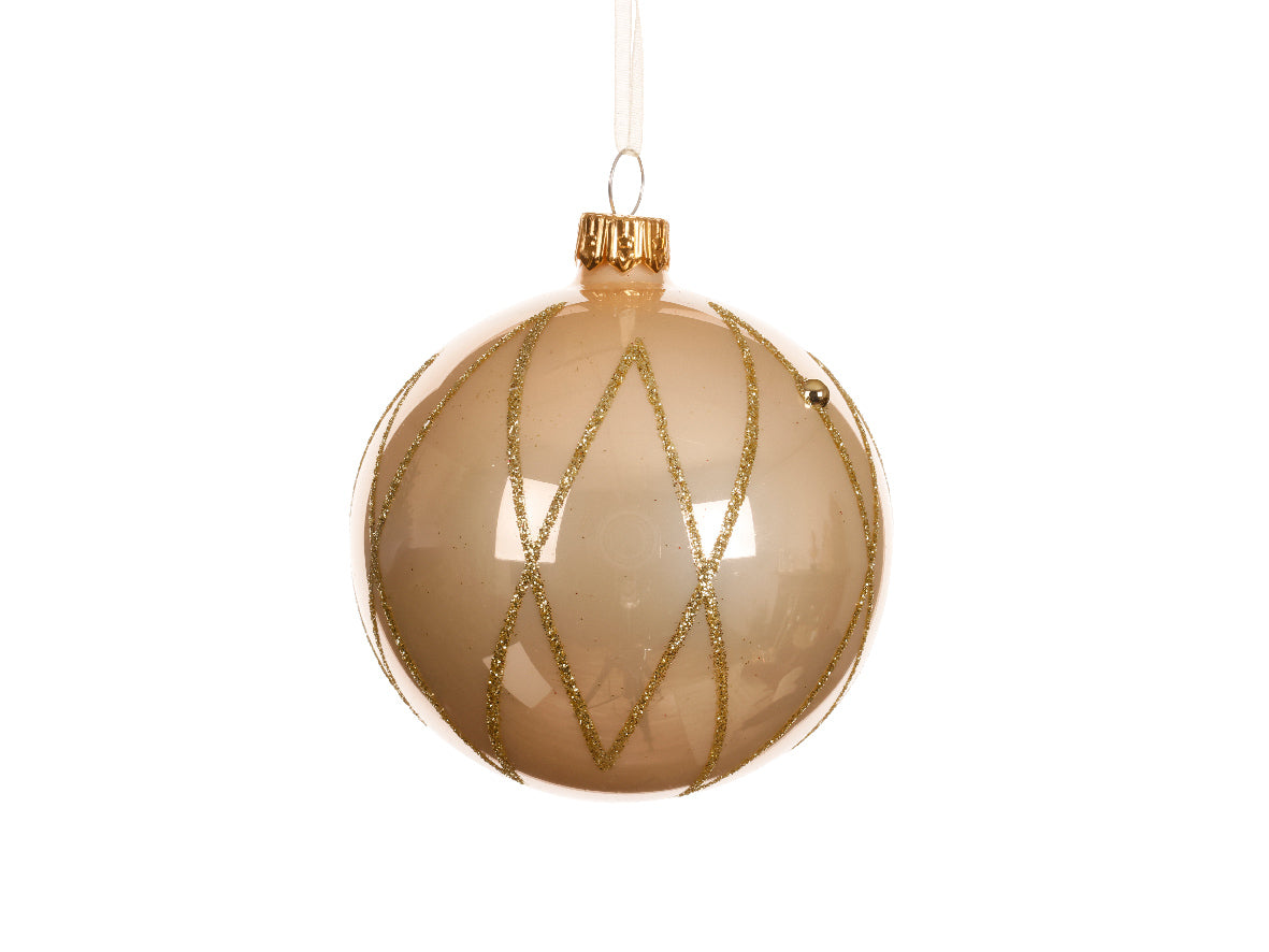 Pearl Enamel Glitter Lines Glass Bauble