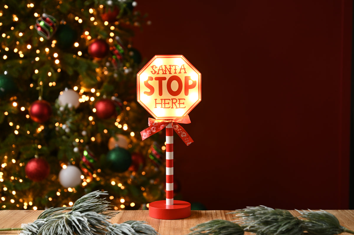 Light Up Santa Stop Sign - 30cm