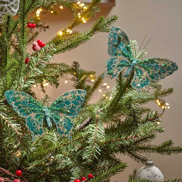 Festive Glitter Butterfly Emerald Green - Pack of 2