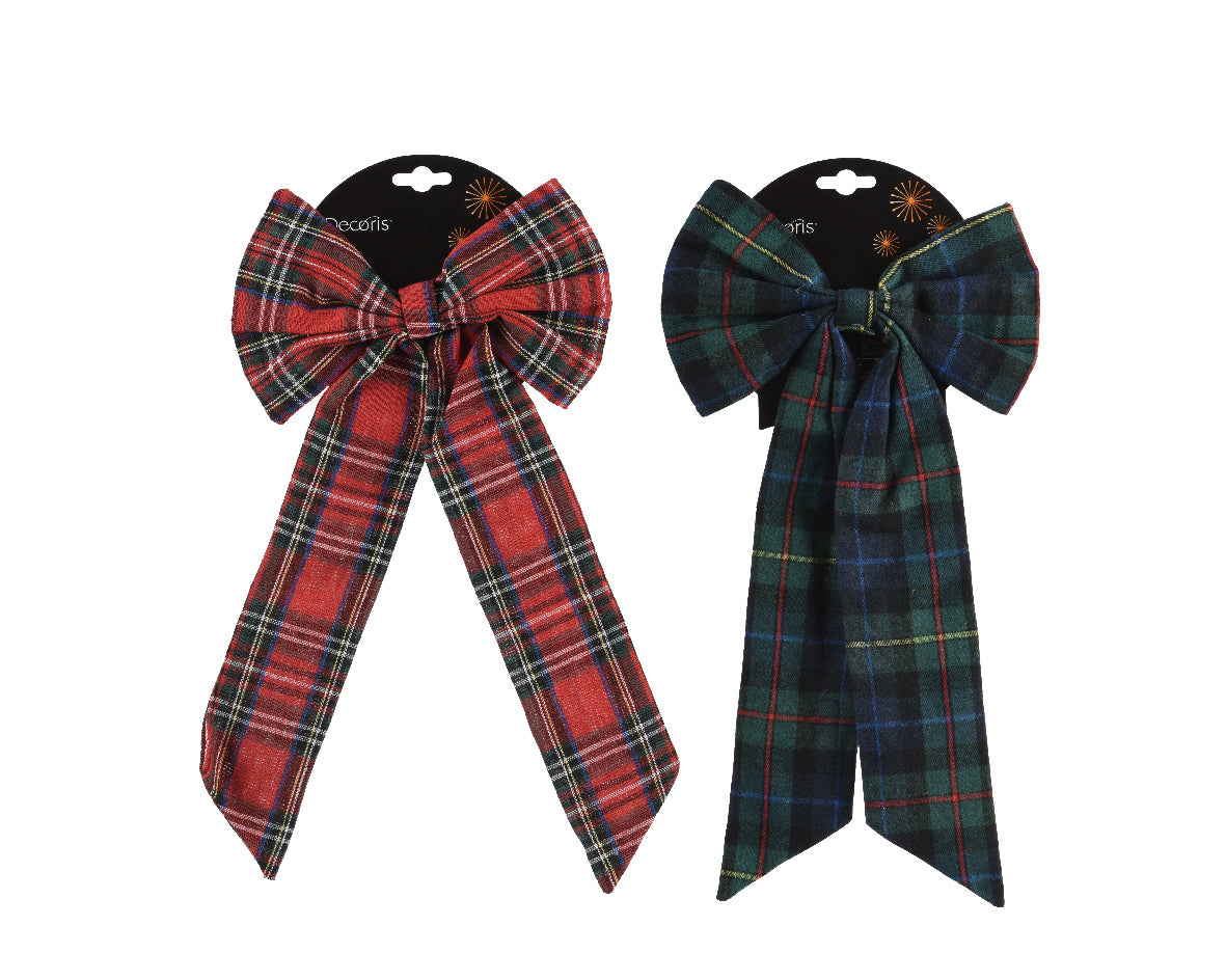 Large Plush Tartan Bow Christmas Decoration