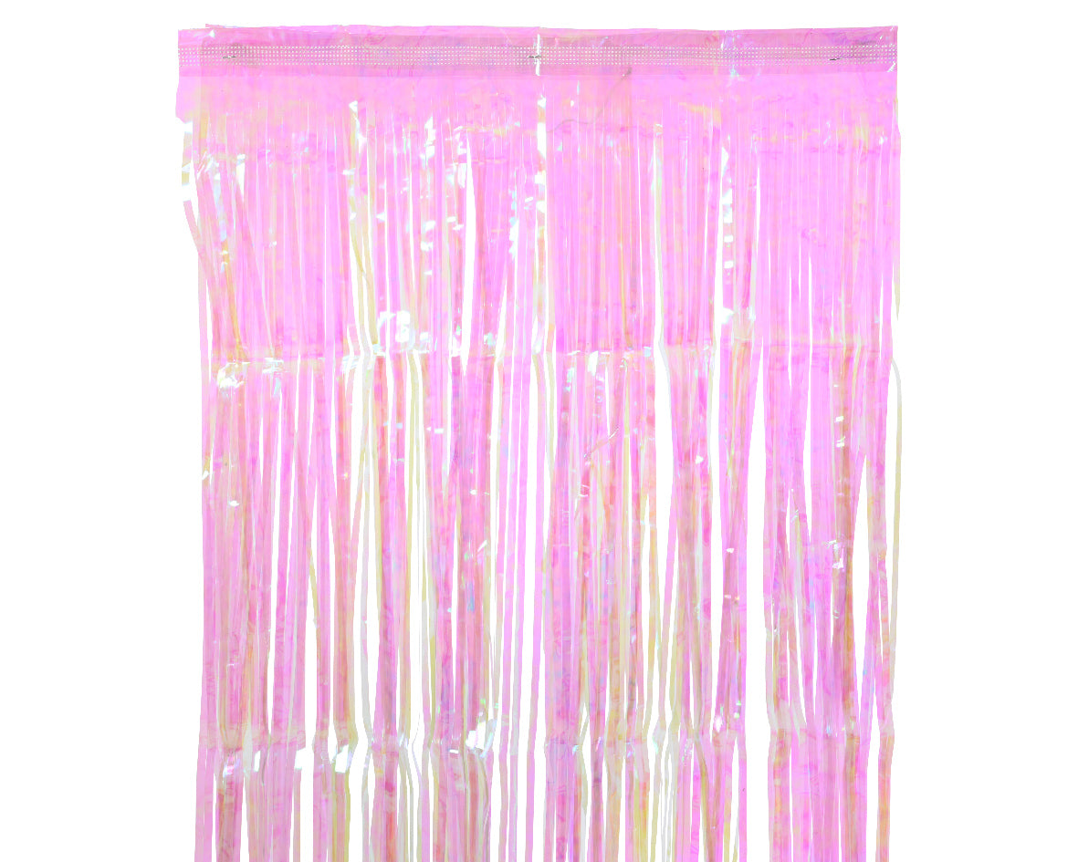 Pink & Iridescent Shiny Tinsel Curtain - 90x200cm