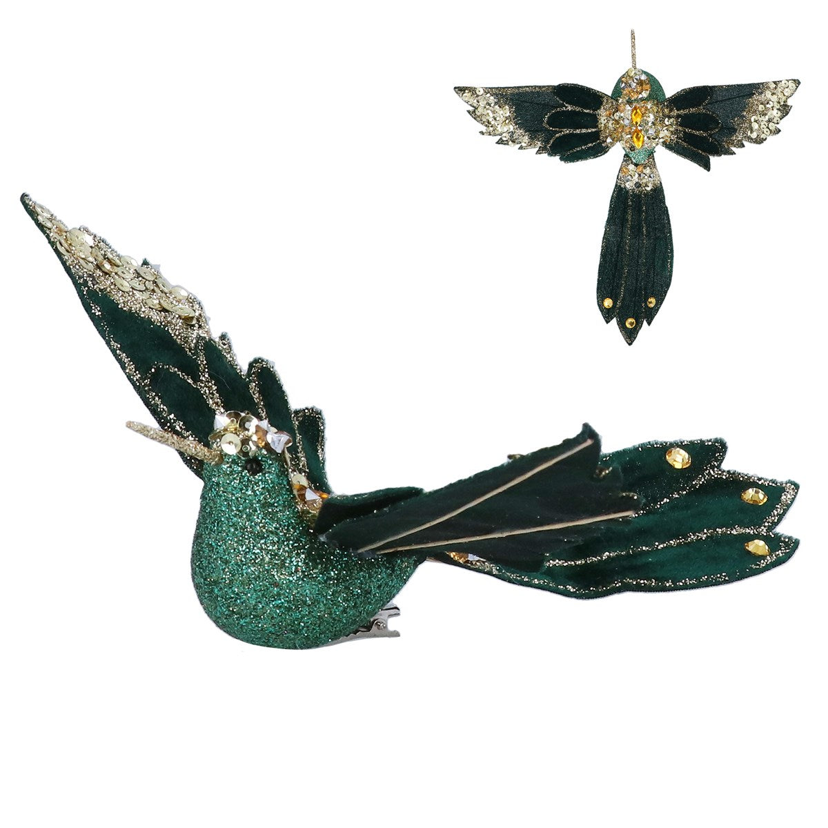 Gisela Graham - Green Gold Flying Hummingbird Clip-on Decoration 23cm