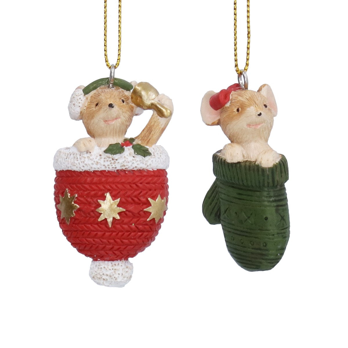 Gisela Graham - Resin Mouse in Hat or Mitten Hanging Decoration Single - 5cm