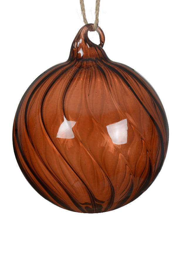 Brown Transparent Glass Swirl Bauble - 8cm