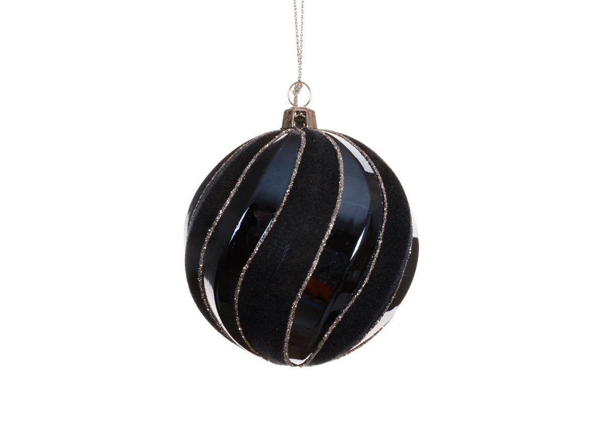 Shiny Textured Bauble in Blue with Gold Glitter