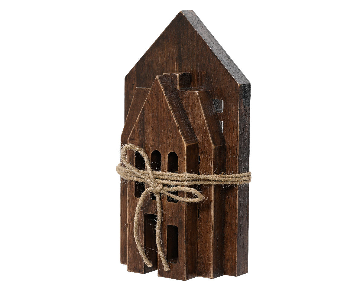 Bundle of 3 Wooden House Tabletop Decoration