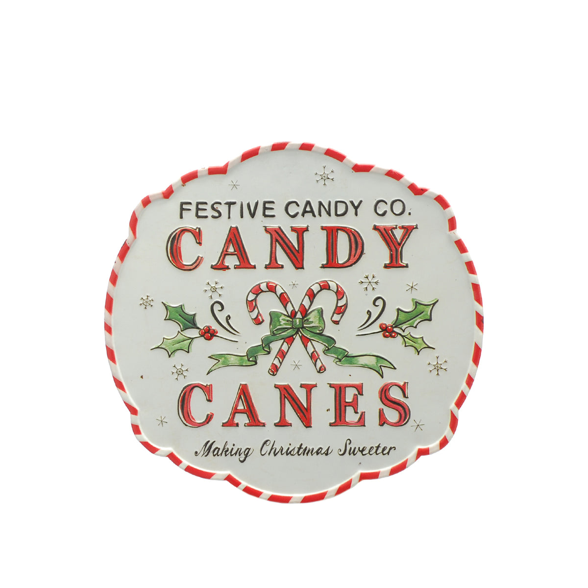 Red & White Candy Cane Company Metal Christmas Sign - 40cm