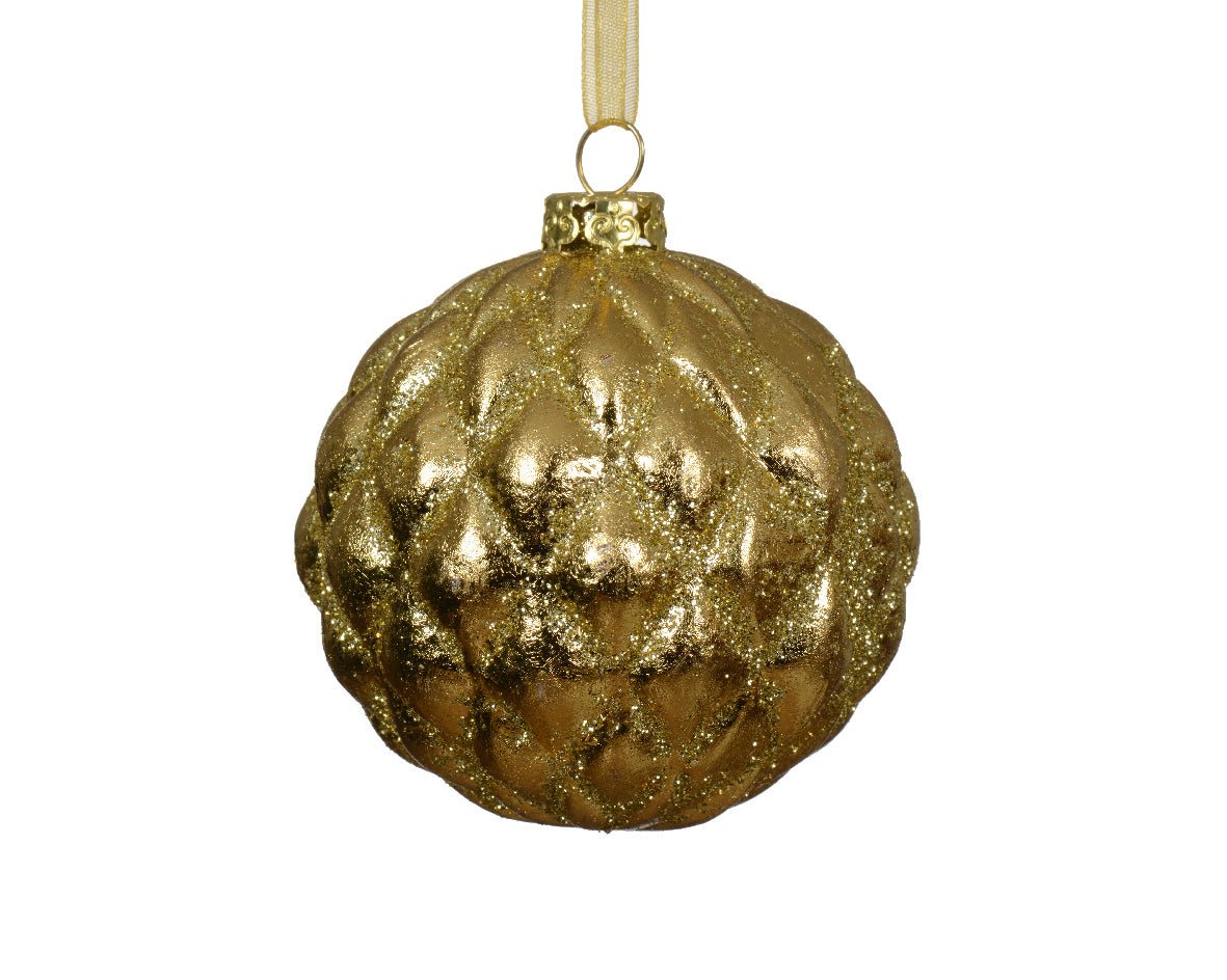 Gold Glitter Pillow Effect Shatterproof Bauble - 8cm