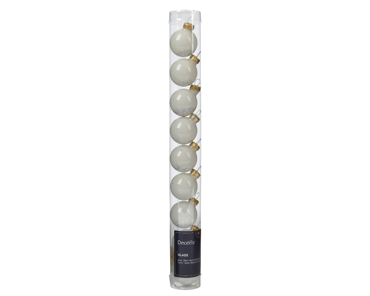 Wool White Glass Baubles with Star Sequins- Tube of 9