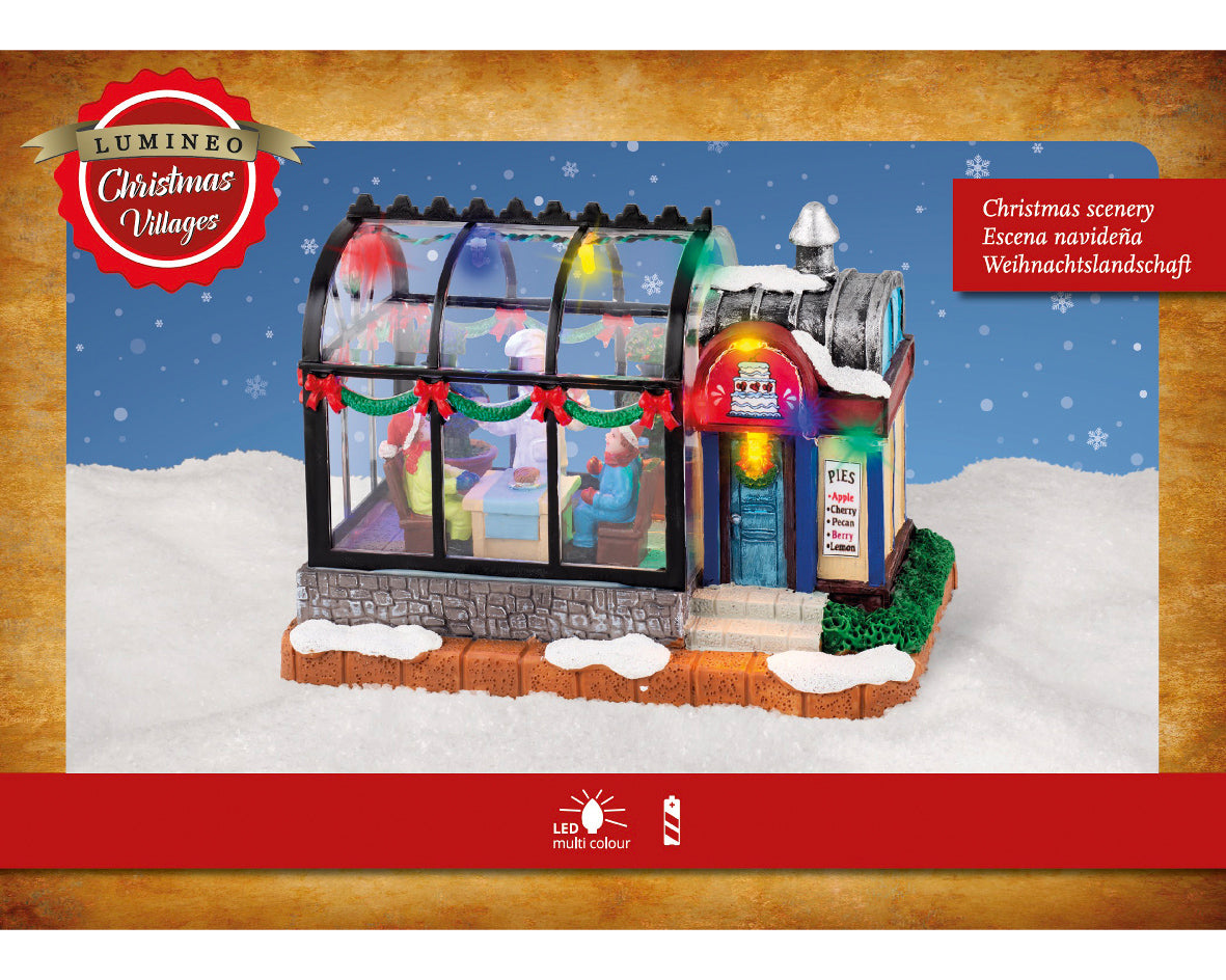 Lumineo Christmas Village Conservatory Pie Restaurant Dining Scene with Lights