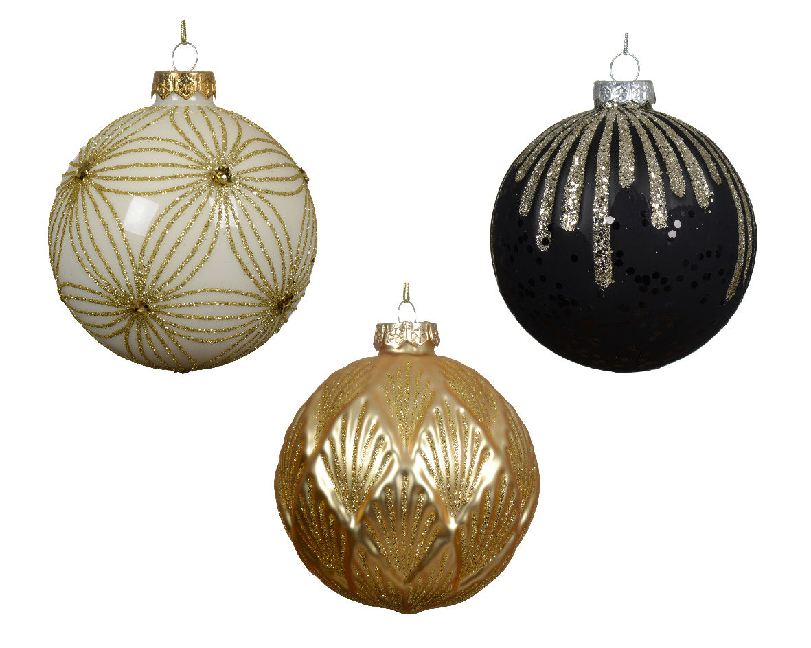 Individual Glass Wool White, Gold or Green Bauble - 10cm