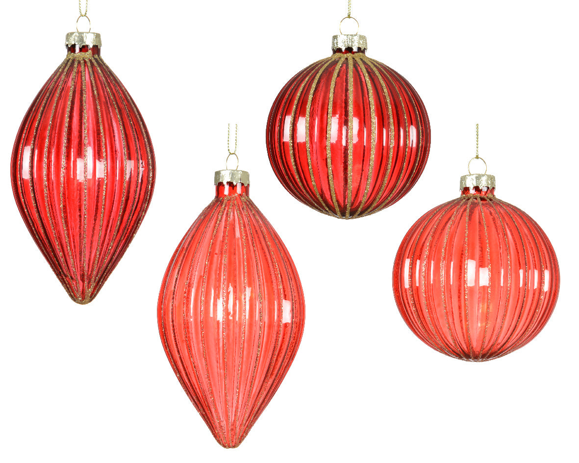 Transparent Glass Red Glitter Bauble - Assorted
