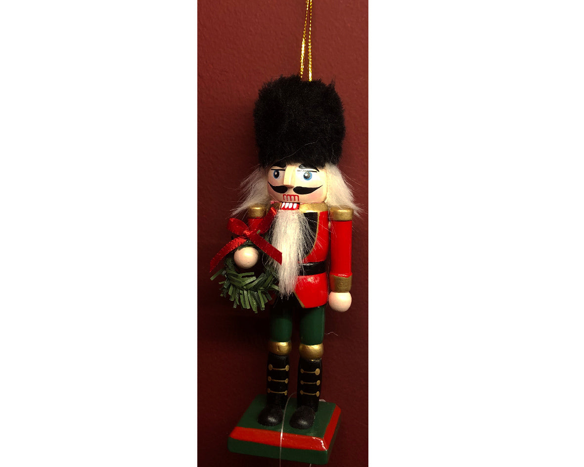 Wooden Hanging Nutcracker Ornament with Wreath