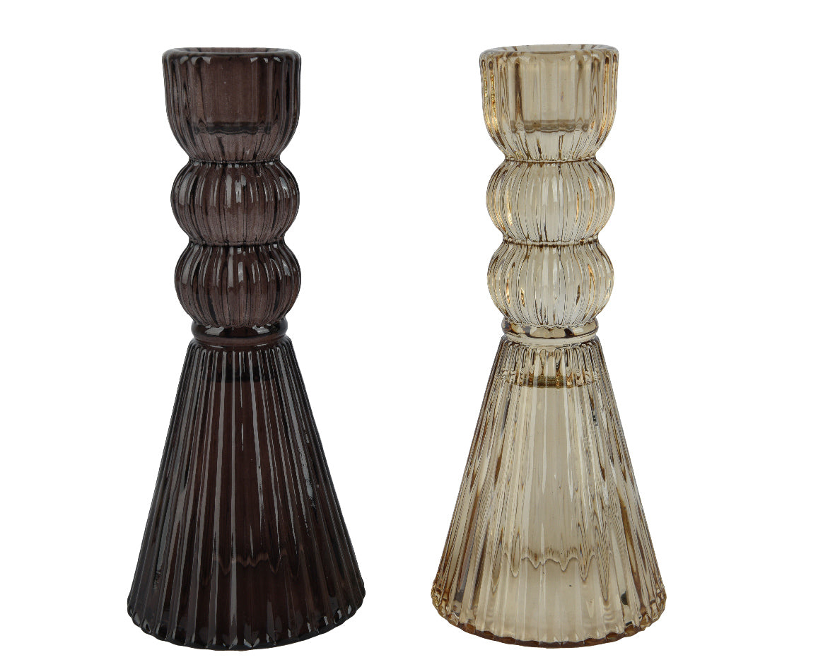 Glass Ribbed Candleholder - 15cm