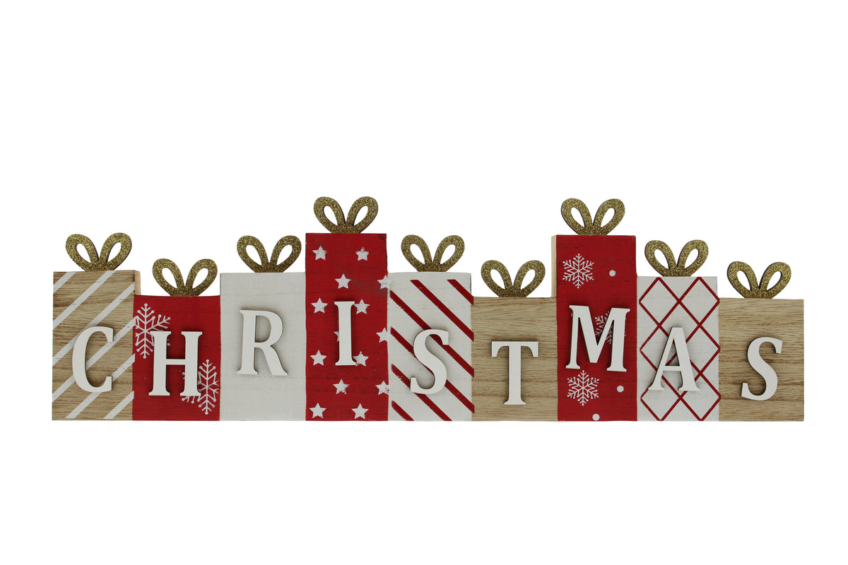 Wooden Red, White and Gold Christmas Gift Boxes Decoration