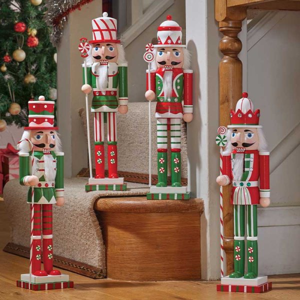 Three Kings Large Candy Captain! Candy Cane Wooden Nutcracker - 60cm
