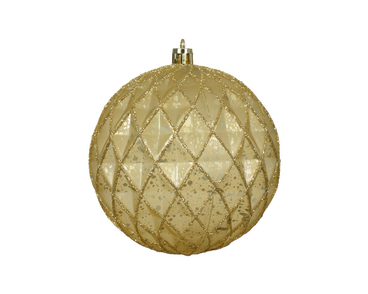 Antique Gold Shatterproof Geometric Bauble - 10cm