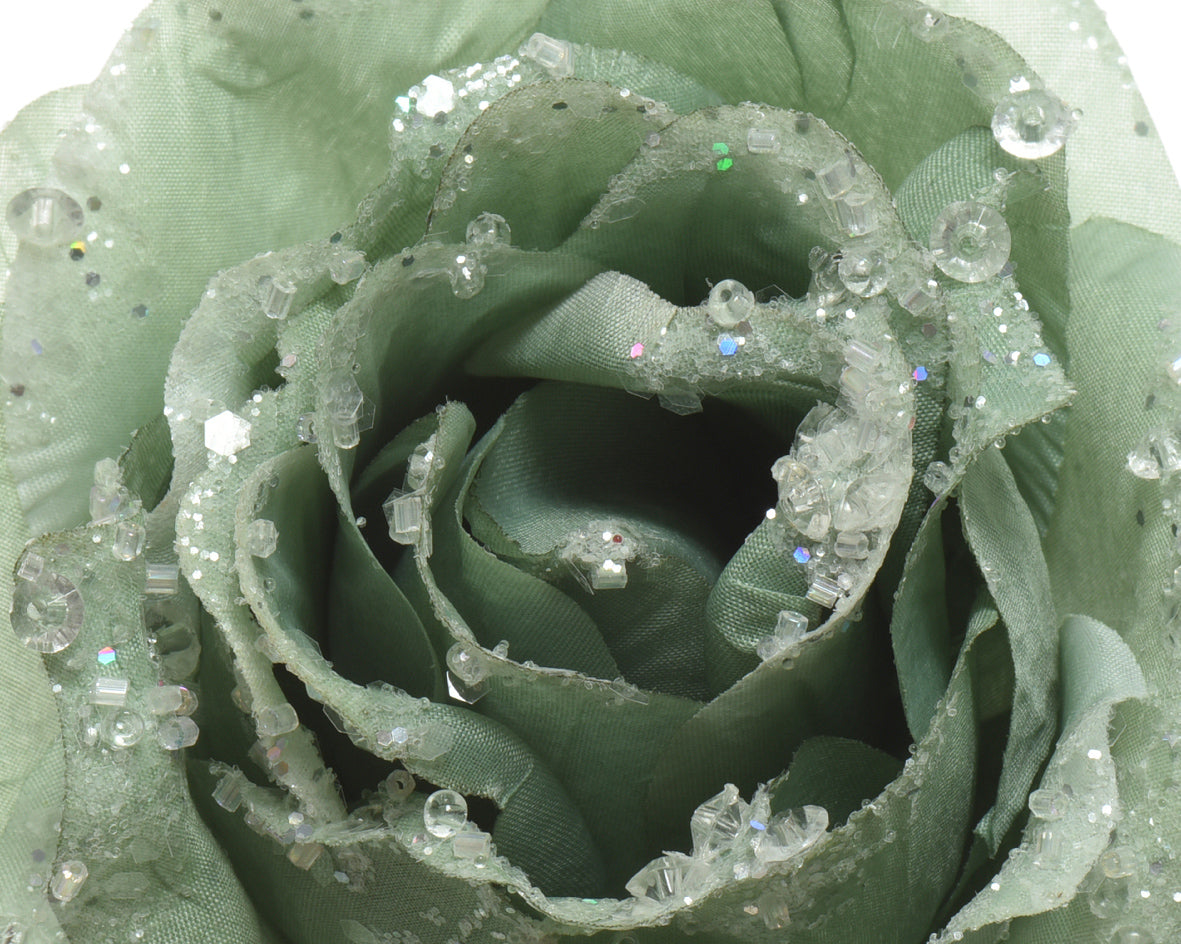 Frosted Rose Glitter Clip in Sage Green