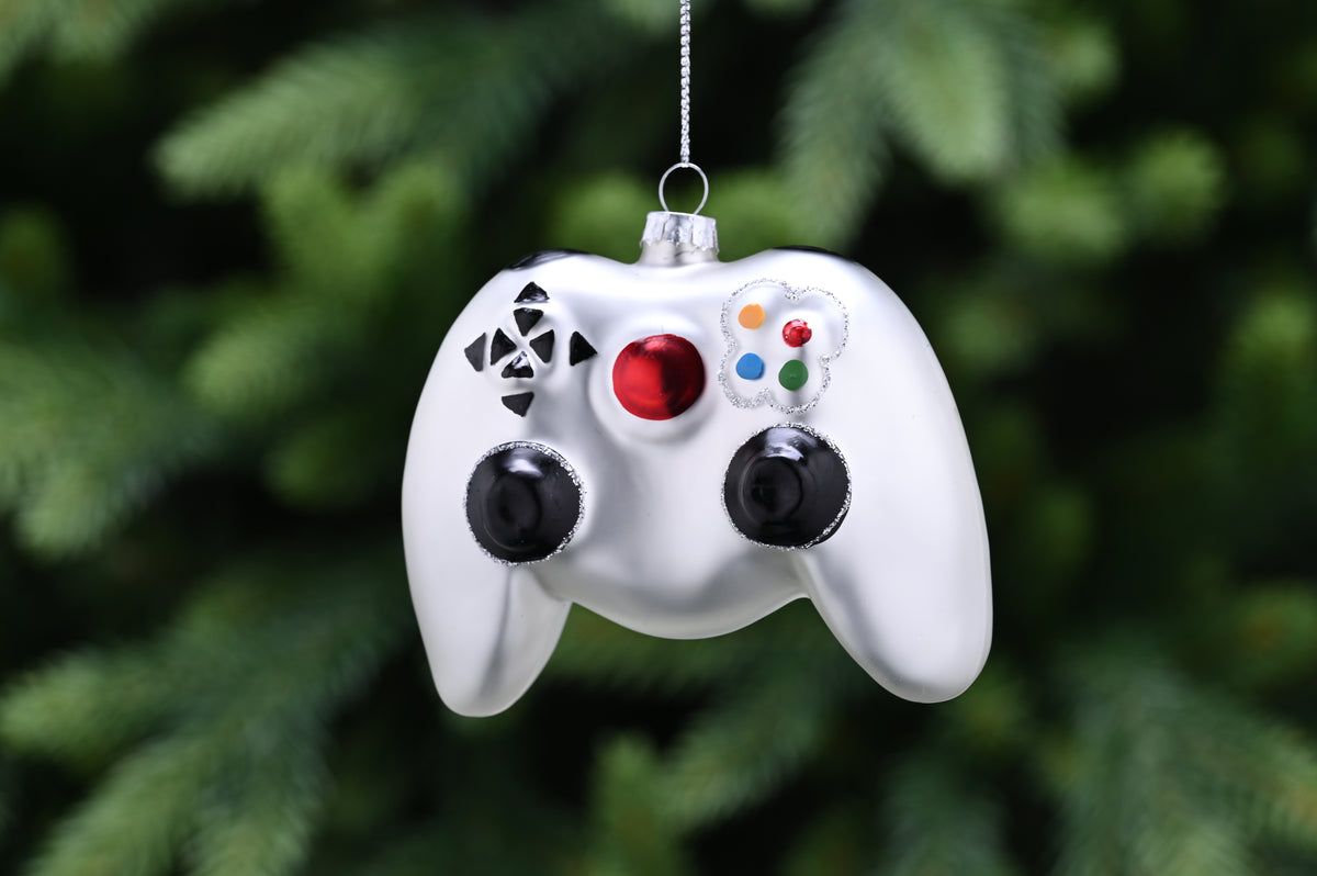 Hanging Silver Glass Games Controller Christmas Bauble