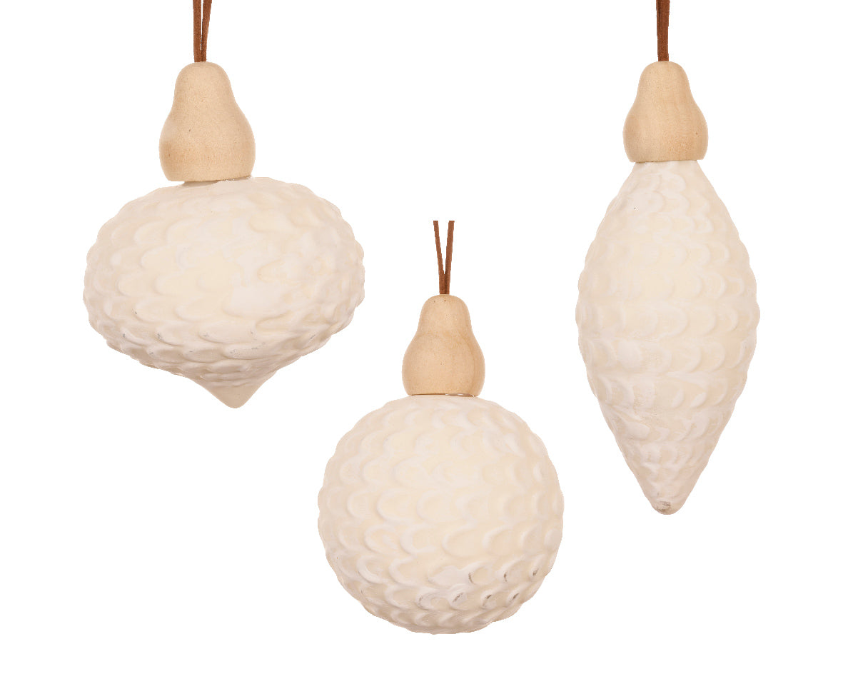 Wool White Glass Textured Bauble